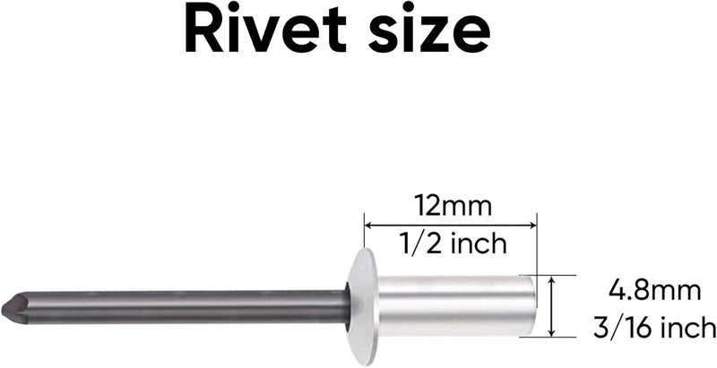 ALLCLEAN 120Pcs 3/16" x 1/2" Closed End Aluminum Blind Rivets with Steel Mandrel,4.8 x 12mm Pop Rivets Dome Head Grip 0.376-0.5 Inch - Image 2